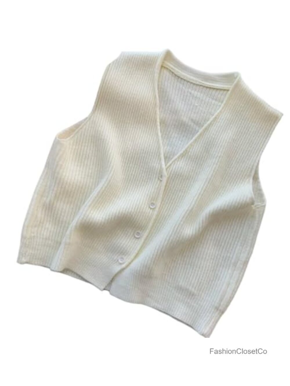 Women's Sleeveless V-Neck Button Front Rib Knit Sweater Vest